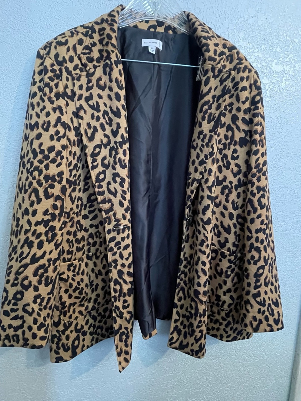 Susan Graver Leopard Print Blazer in Tan and Black